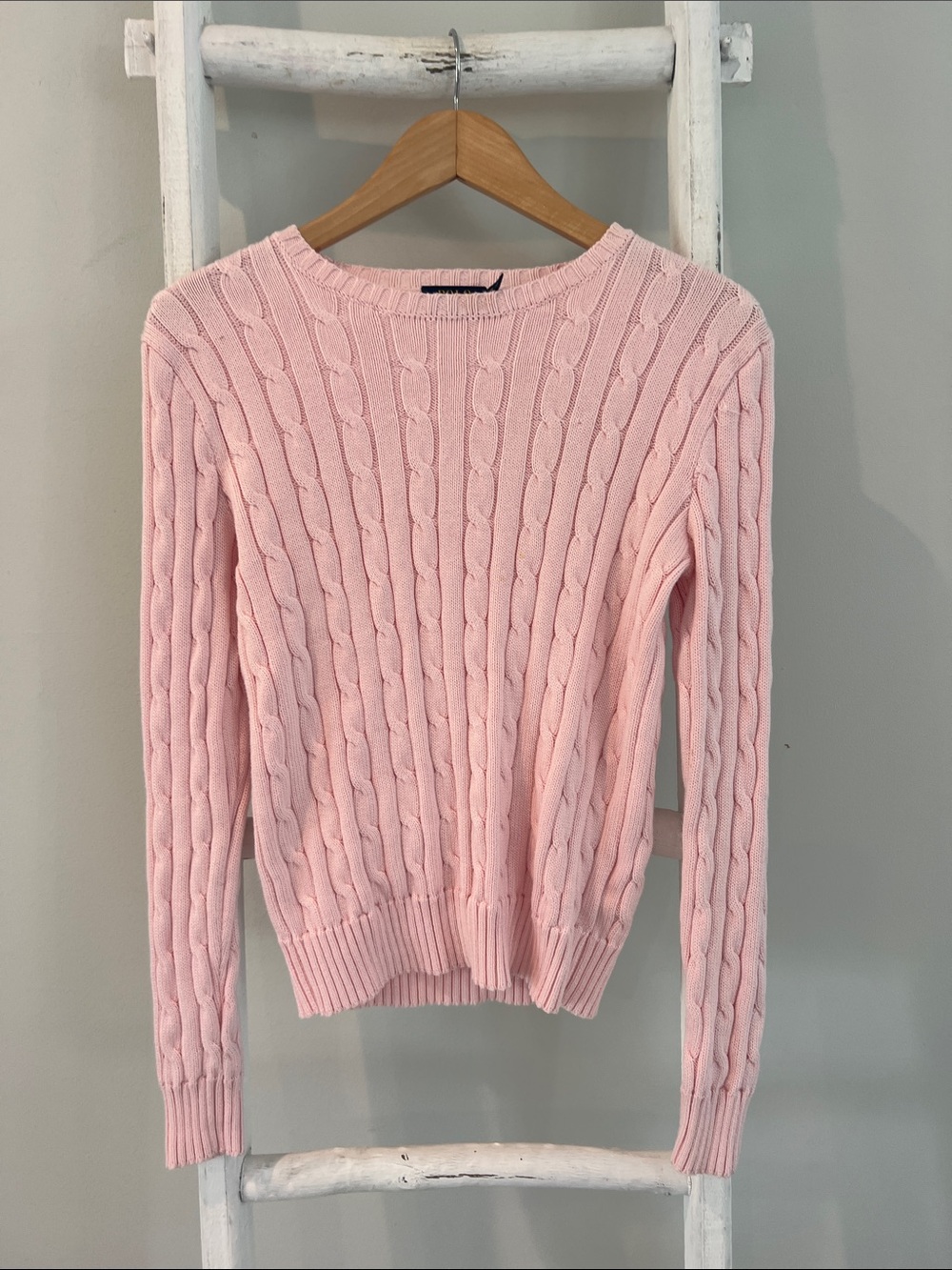 Ralph Lauren Pink iconic classic Cable-Knit Crewneck Sweater size small - Picture 2 of 8
